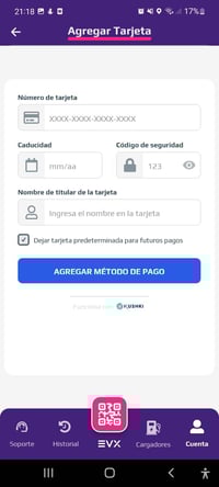 EVX Agregar tarjeta